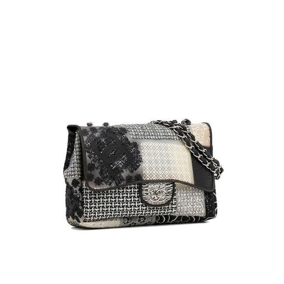 Pre Loved Chanel Classic Flap Bag Patchwork Women Black Shoulder Bags - Picture 2 of 8